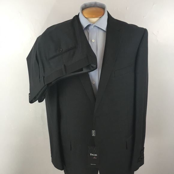 Tiglio 48L mens suit solid gray made in italy 100% wool 2 piece new nwt ea0312